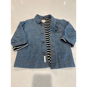 Crewcuts J Crew Boys Blue Denim Chore Jacket Striped Lining Size 3